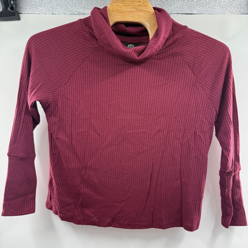 Bobeau Waffle Knit Top Women Size M Burgundy NEW Cowl Neck Raglan Sleeve
